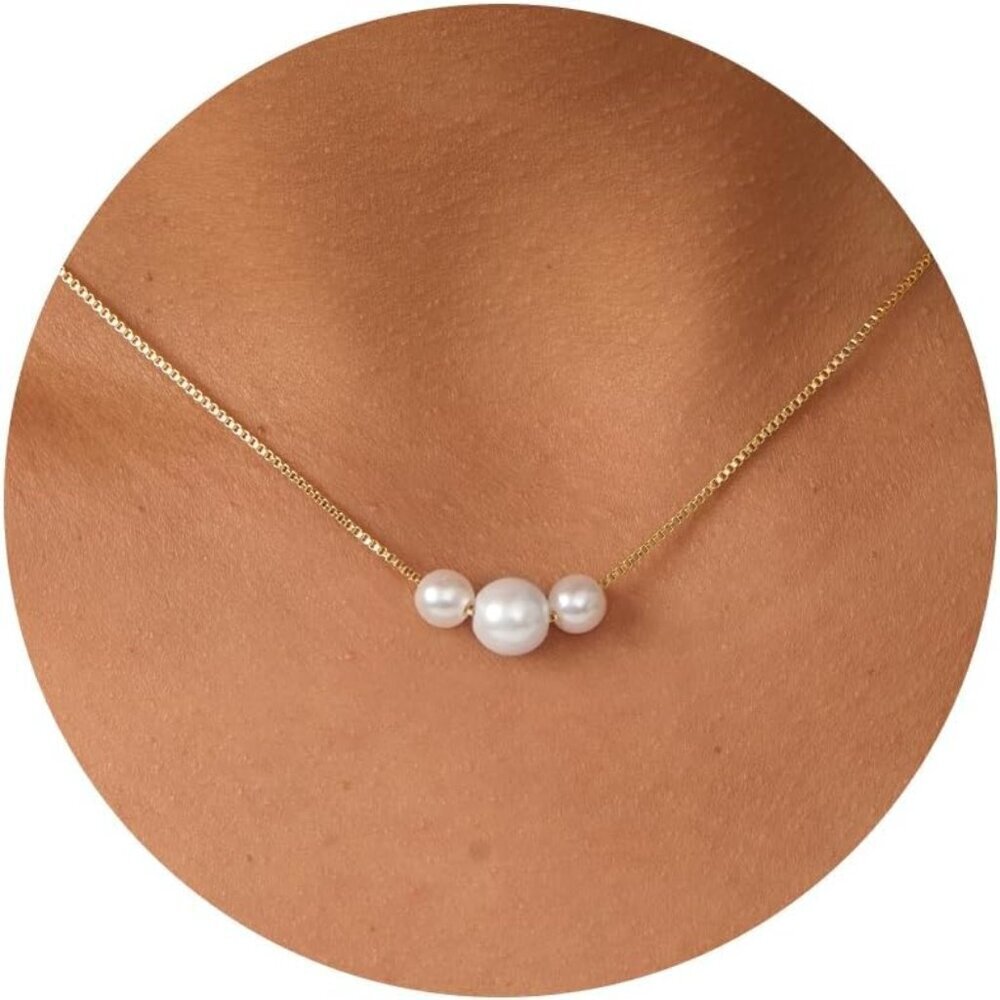 โกPearl Necklace for Women 14K White Gold-plated Dainty Pearl Necklace for Women